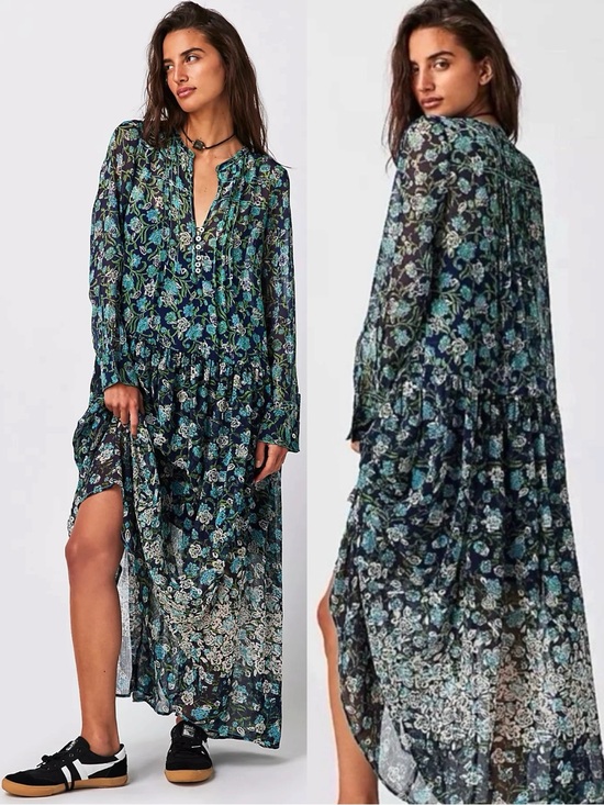 Free People Dresses & Skirts - Free people Bohemian See it through Maxi Dress Twilight Floral Medium Retro 70s
